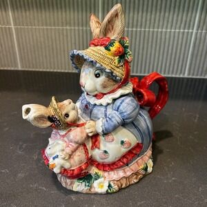 Fitz and Floyd Bunny Bonnet Hill Teapot